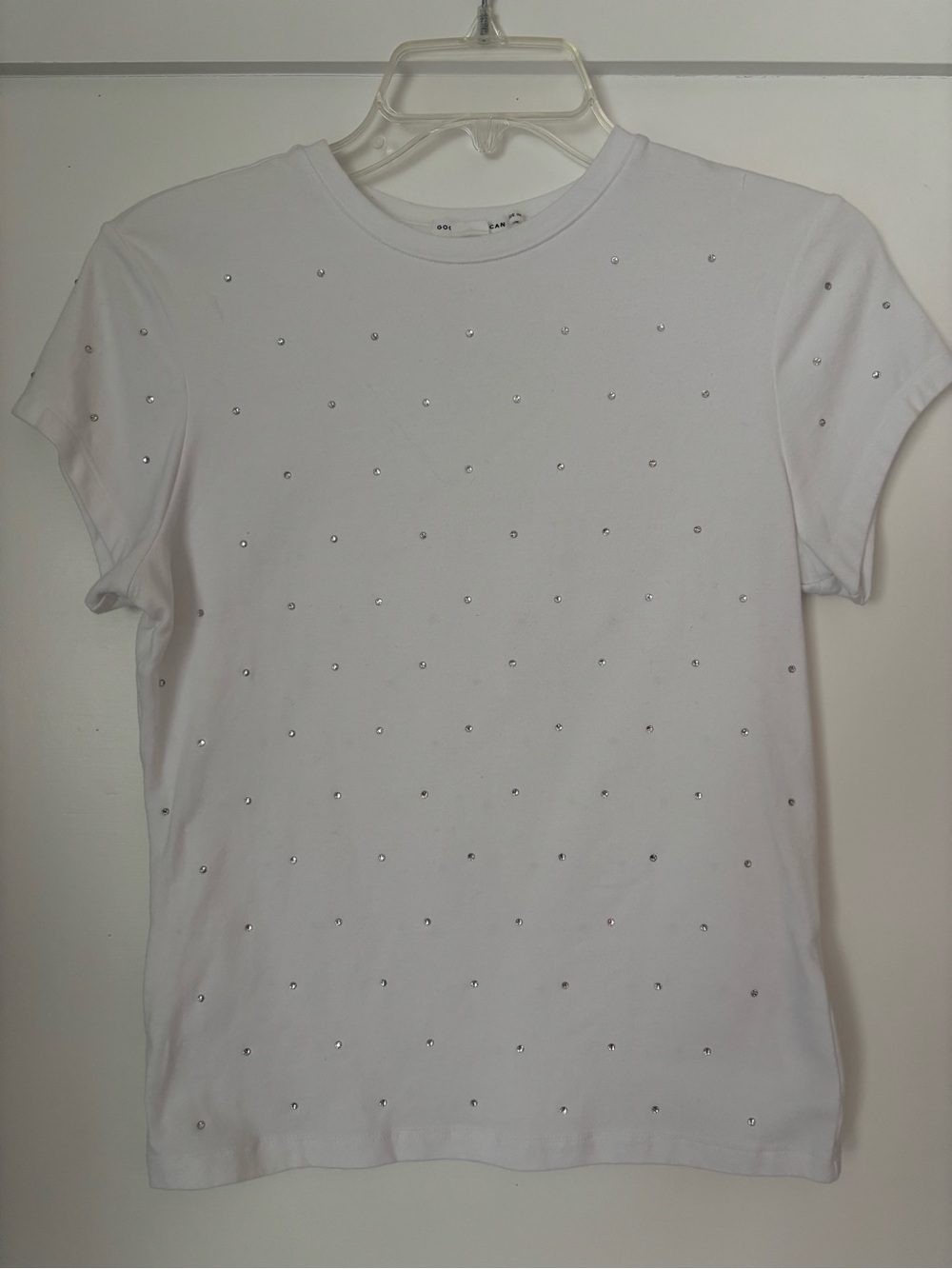 Good American White Short Sleeve Tee with Silver Stud Embellishments